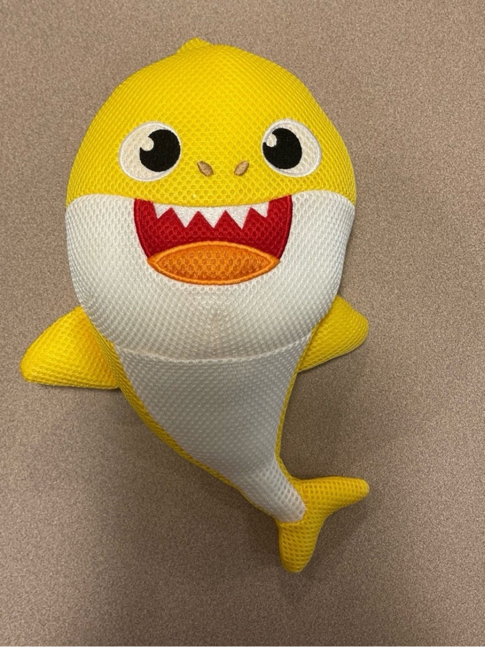 Yellow Baby Shark Plush bath or pool sponge